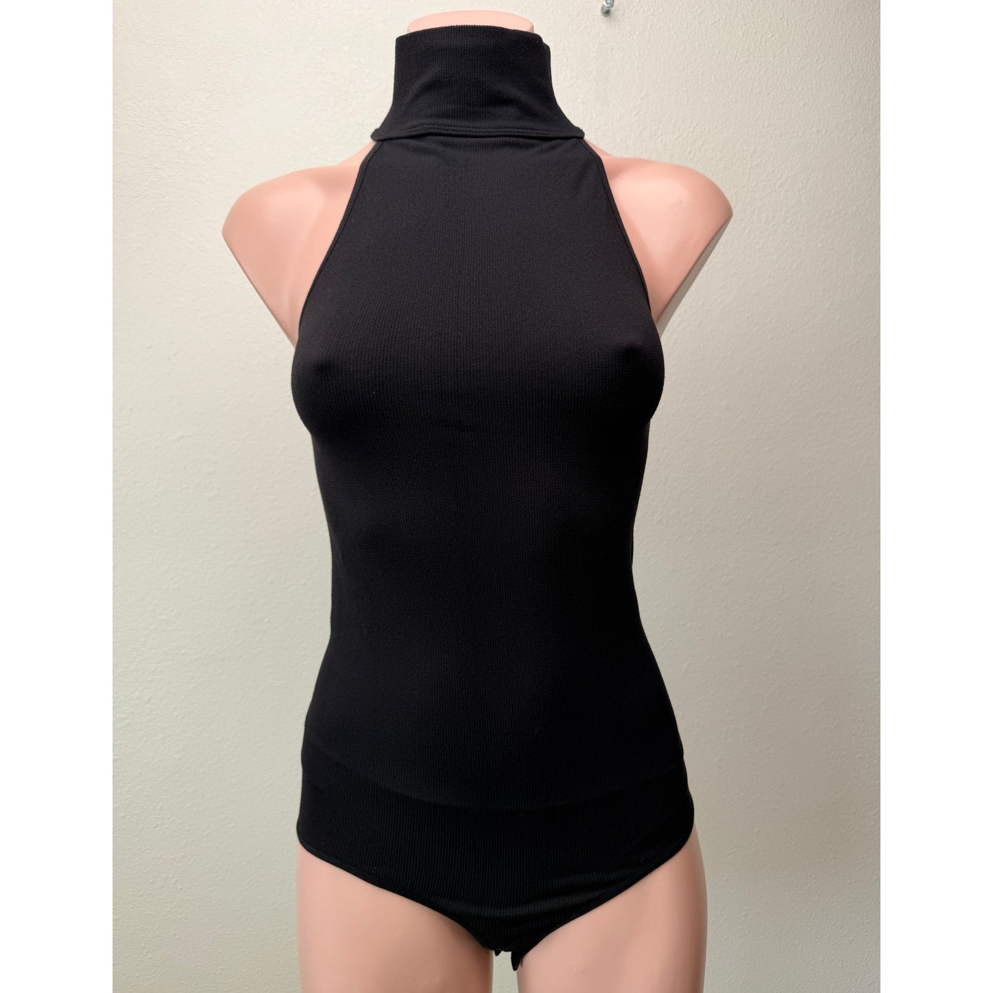 Free People Intimately Black Mock Neck Keyhole Back Bodysuit