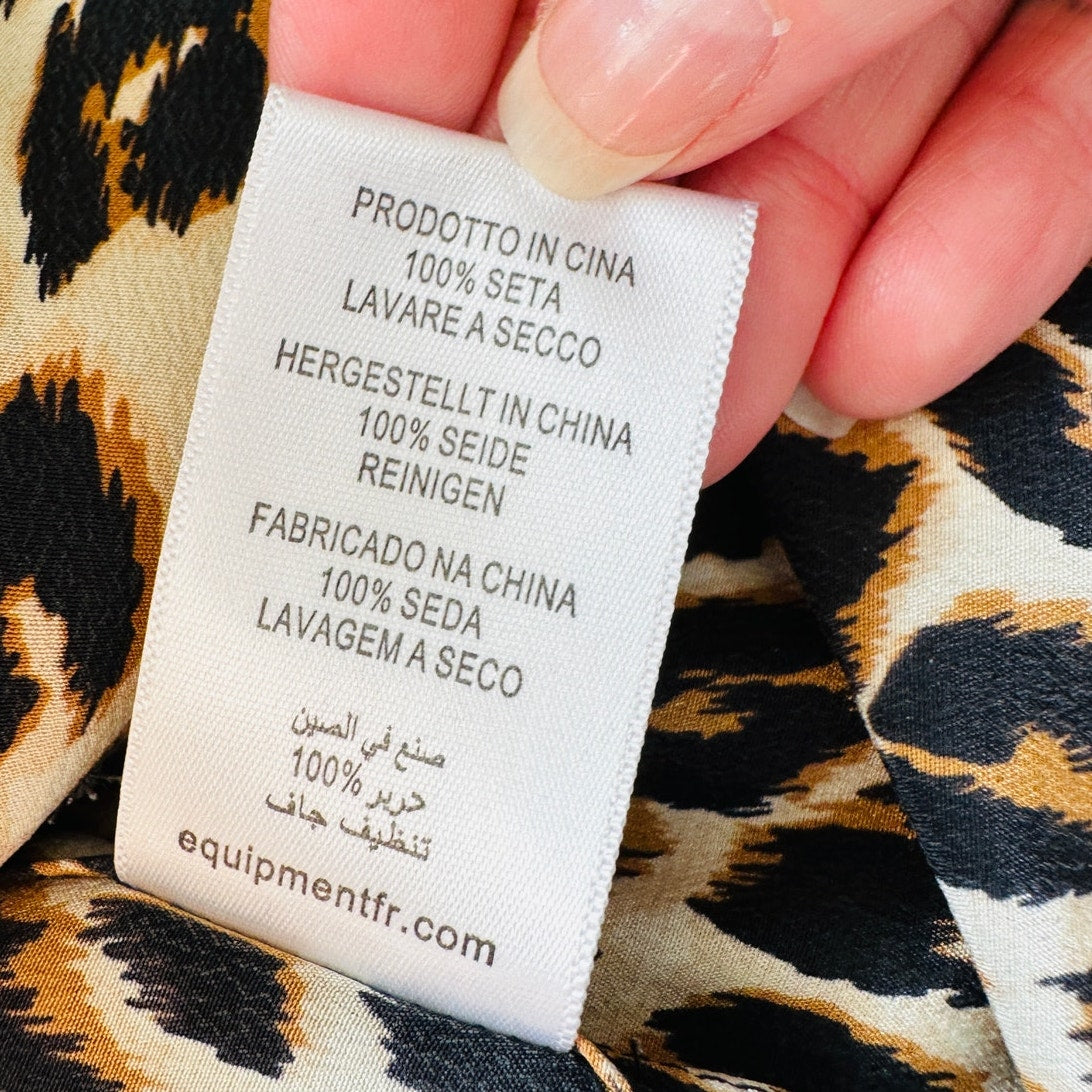 Equipment Leopard Print Long Sleeve Collared Button Up Silk Blouse XS