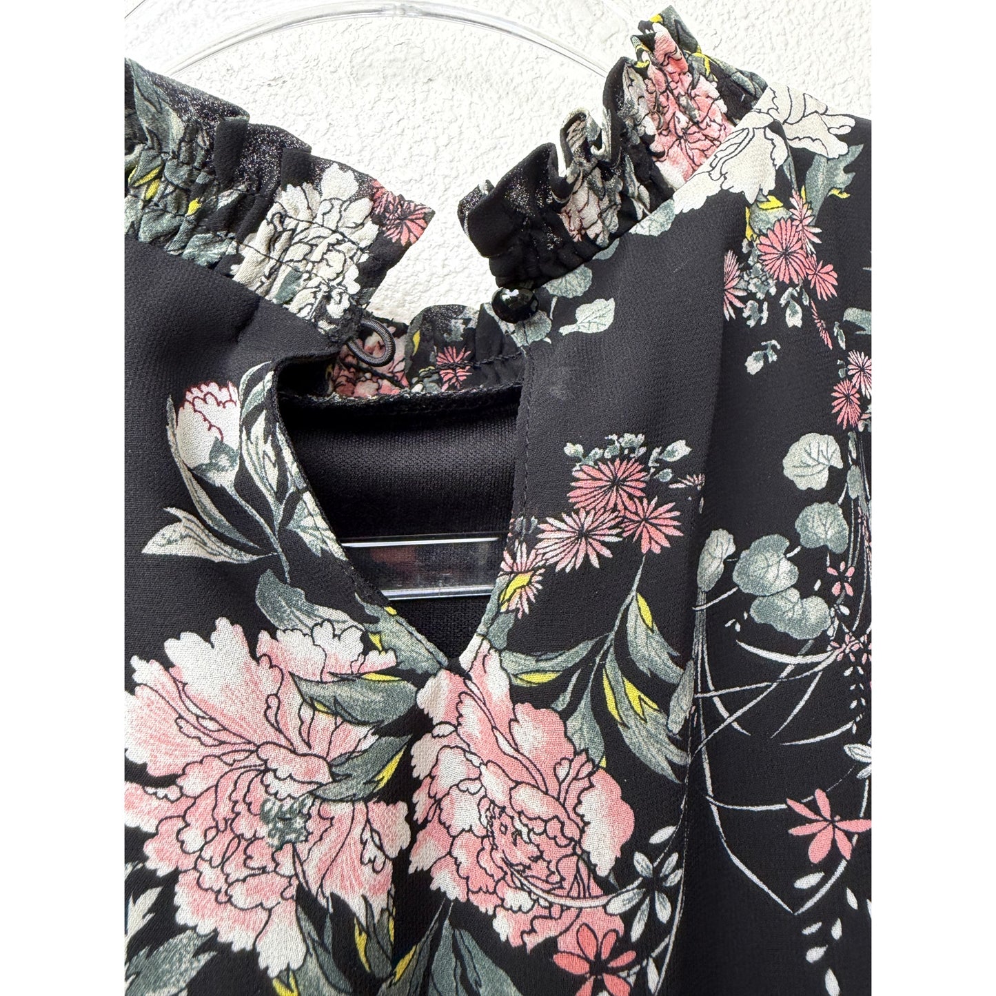 Laissez Faire Floral Midi Dress Smocked Neck Ruffle Sleeveless Size S