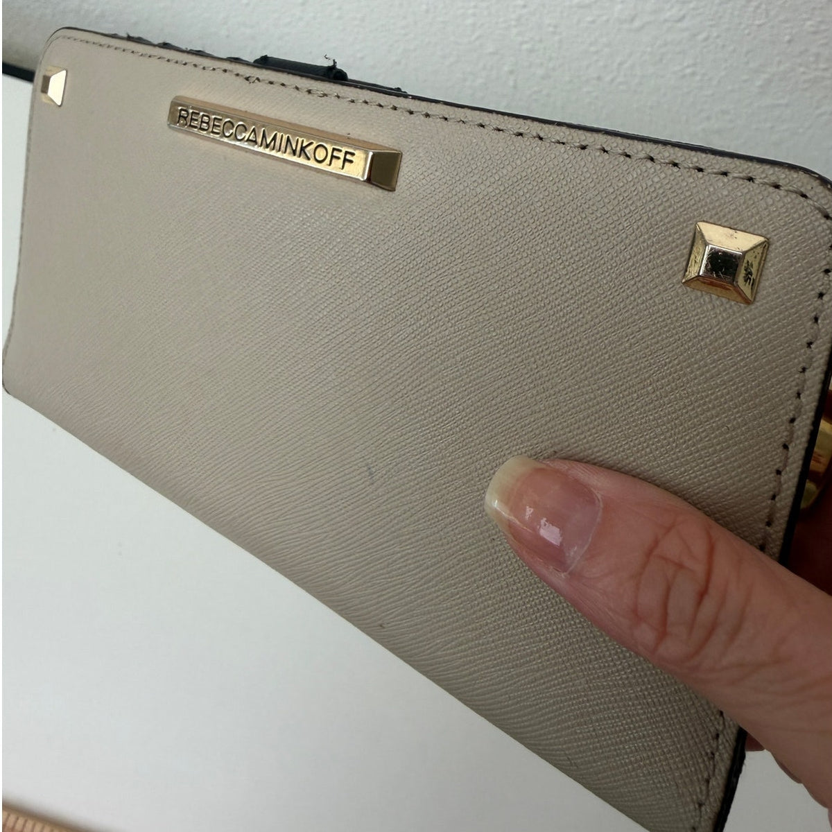 Rebecca Minkoff Continental Bifold Wallet Taupe Saffiano Women's Studded