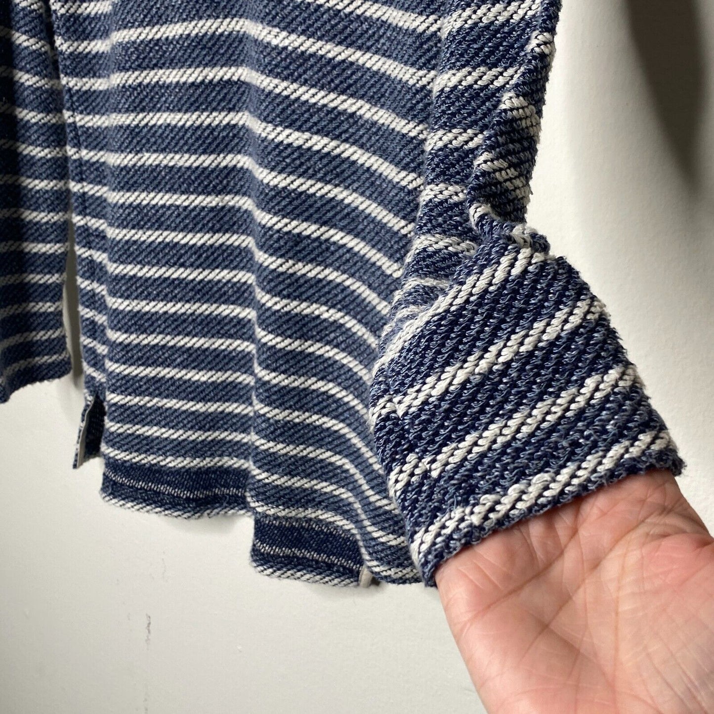 Paige Navy Blue White Martine Stripe Drop Shoulder Long Sleeve VNeck Sweater XS