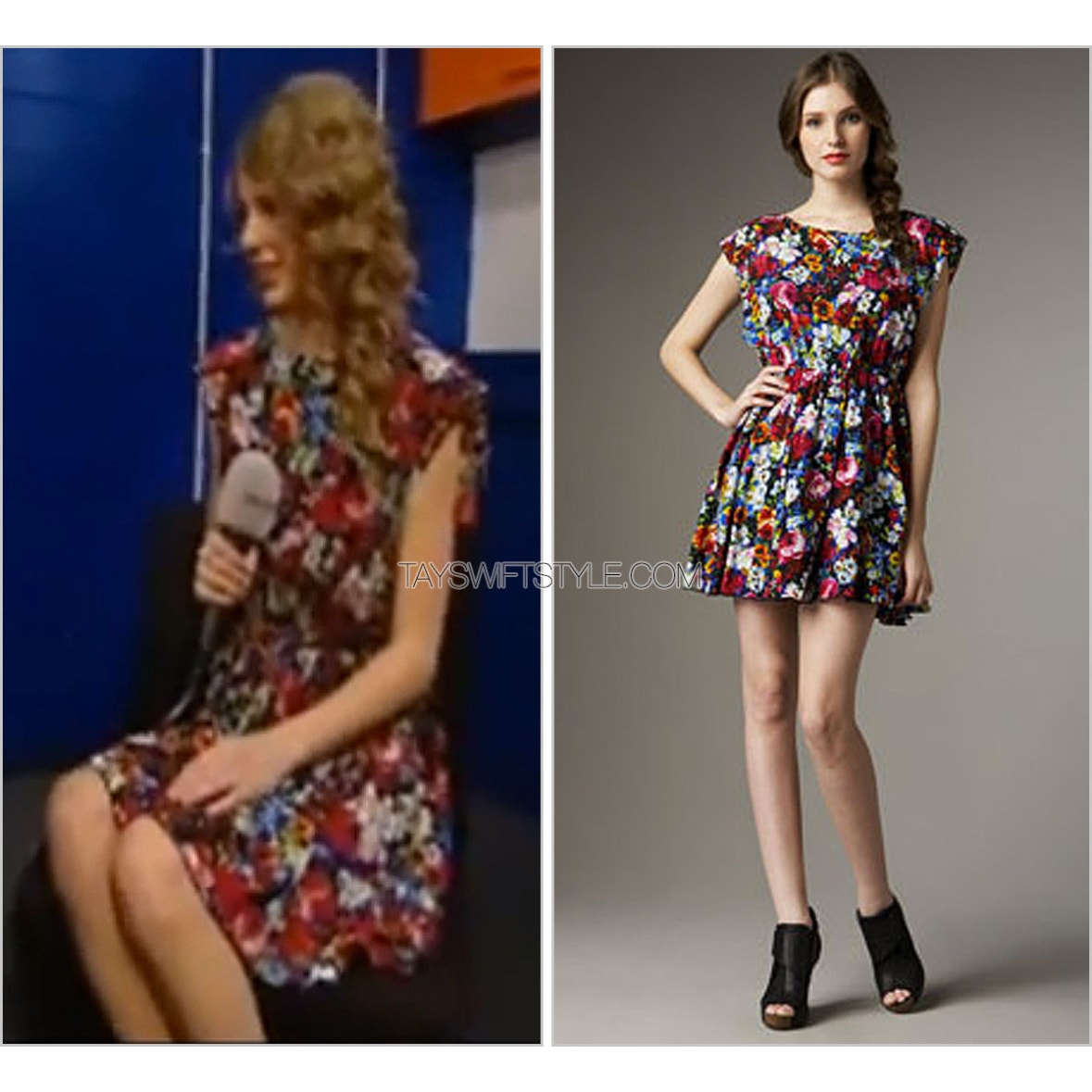 Alice + Olivia Silk Matilda Bouquet Floral Scoop Neck Tie Belt Back Zip Blue Red Dress