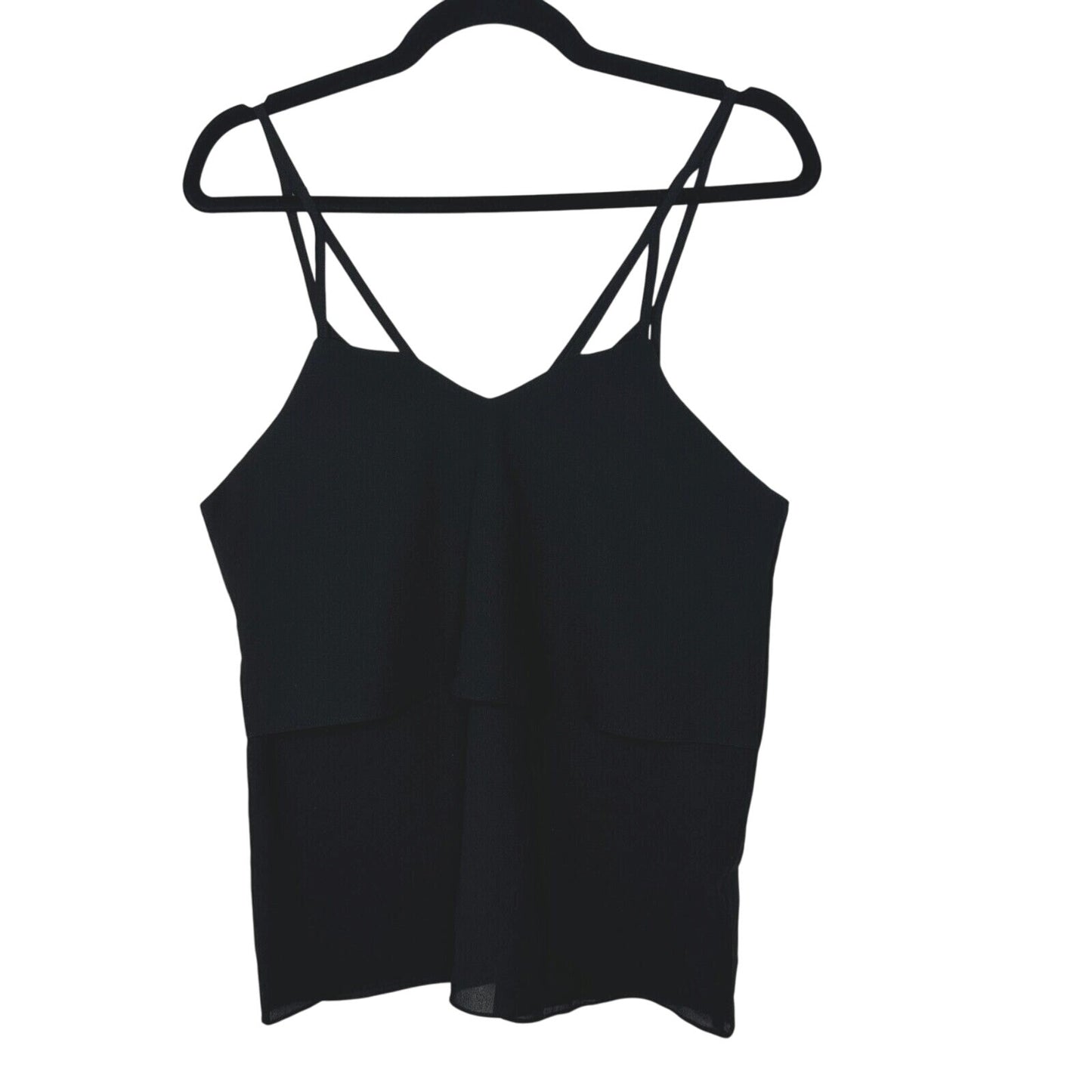 Love Riche Sexy Strappy Jet Black Tiered Flowy Layer Vneck Cami Top Blouse S