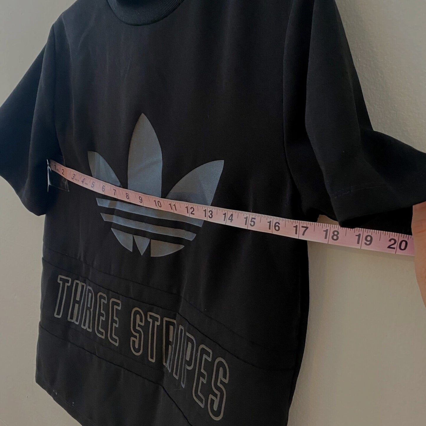 Adidas Black Trefoil Three Stripe Graphic Mock Neck Back Zip Short Sleeve Top S