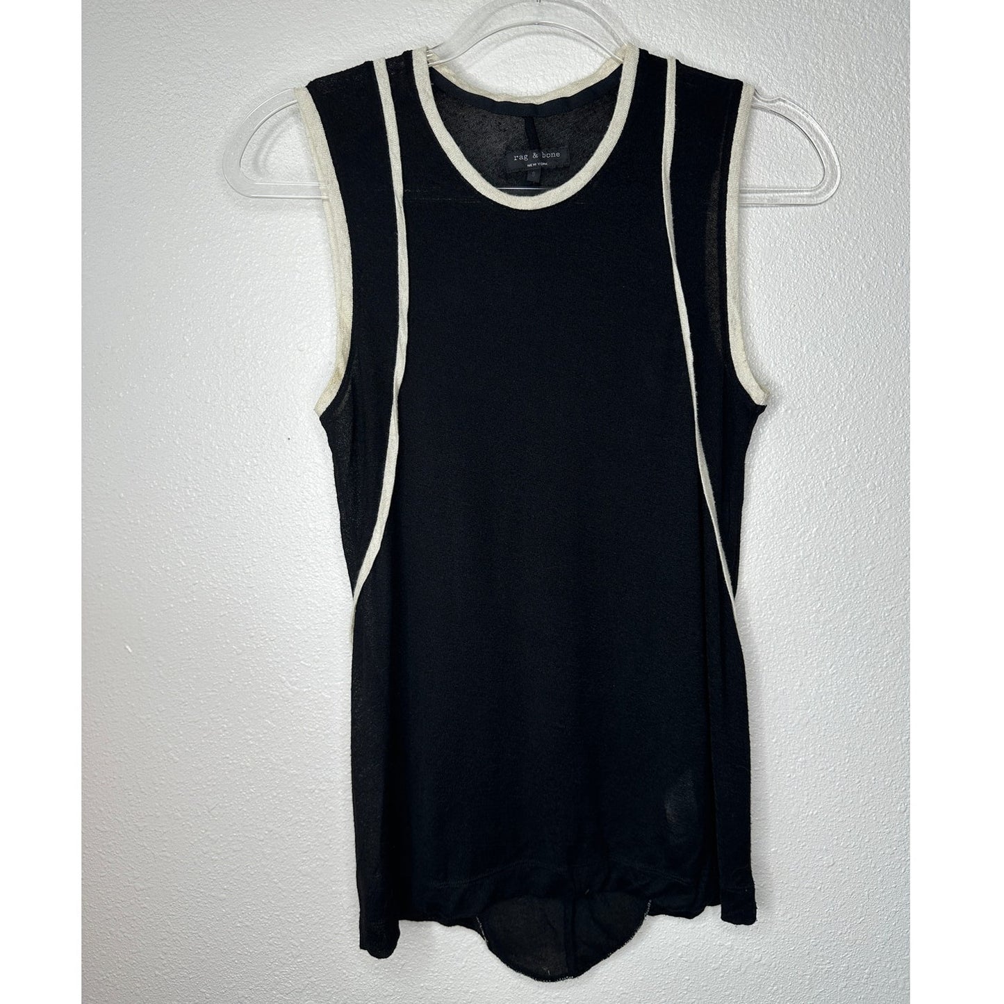 Rag & Bone Black & Cream Round Neck Sleeveless Sheer Tank Top S