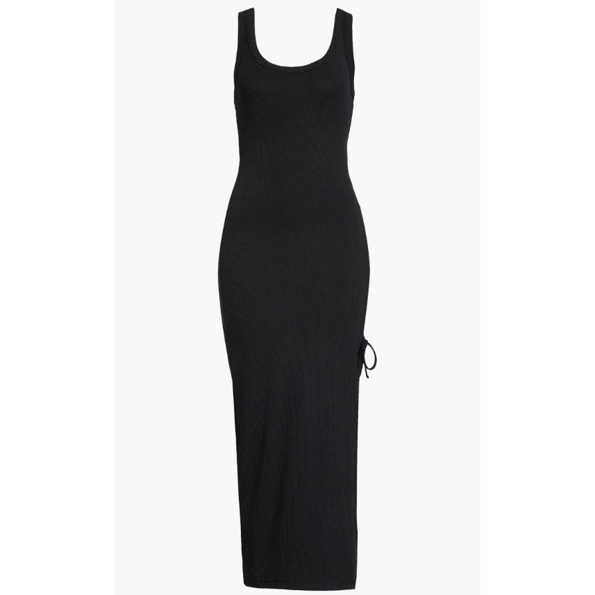 L Space Sandpiper Dress Black Women XS Ribbed Midi