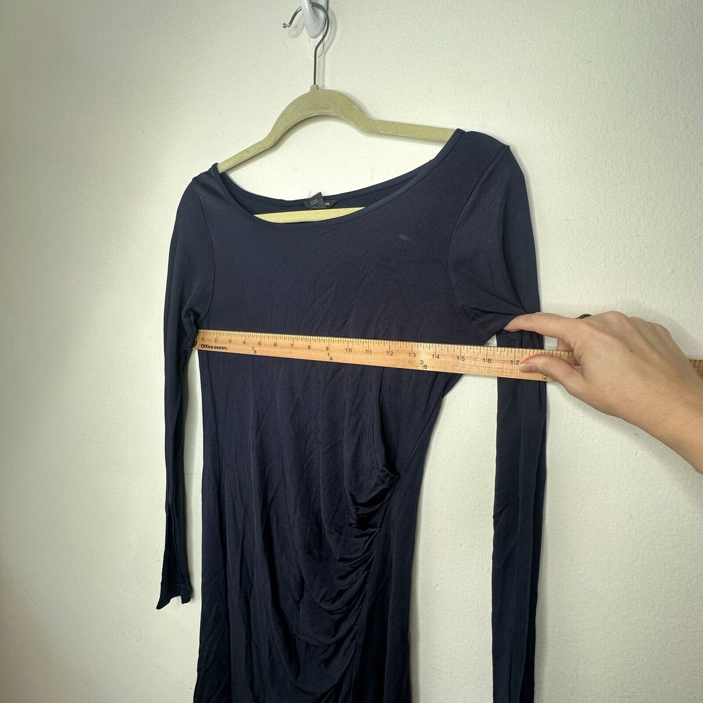 Club Monaco Sexy Jet Black Bodycon Long Sleeve Boat Neck Side Ruche Mini00