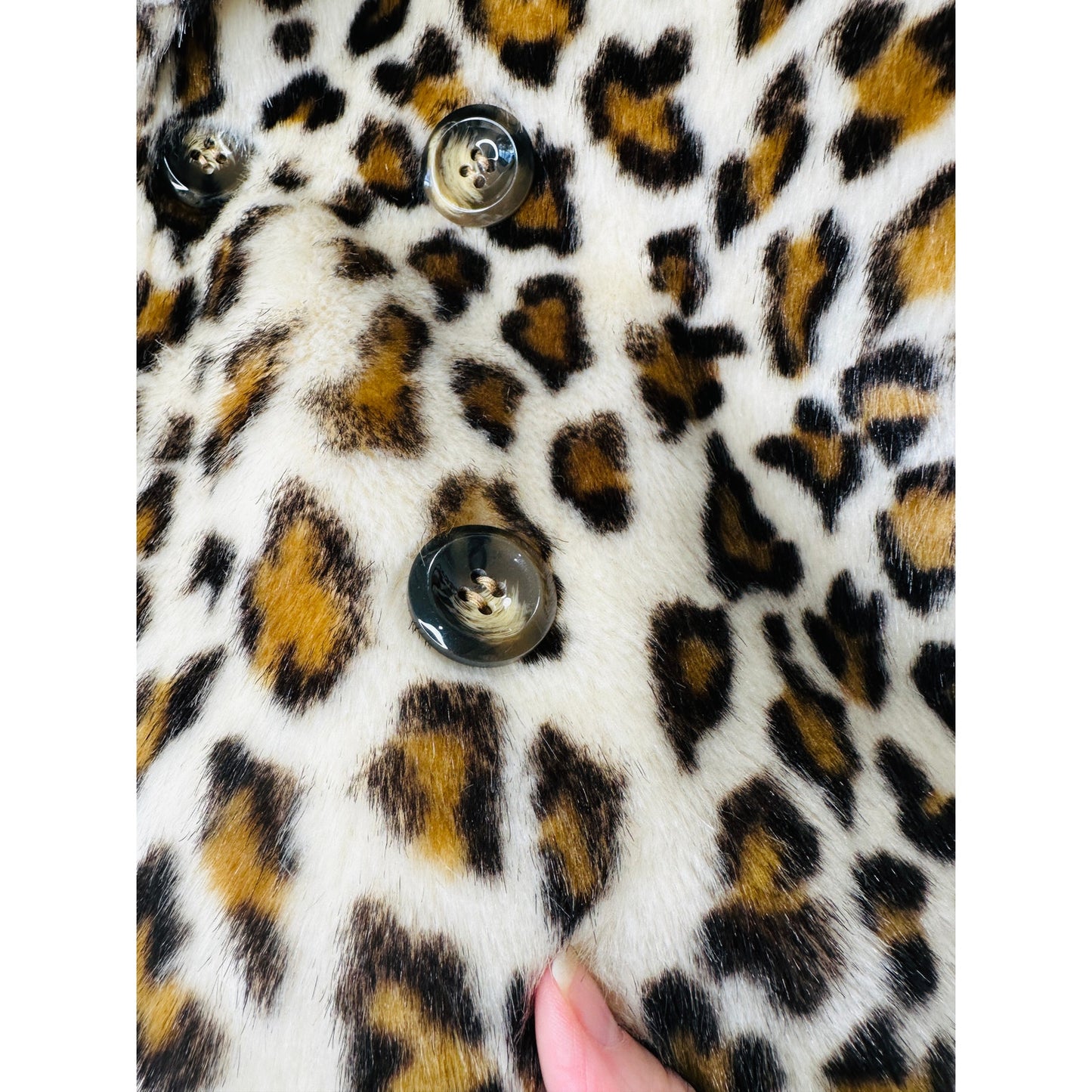Betta Corradi Cream Brown Black Leopard Print Fuzzy Double Breasted Jacket