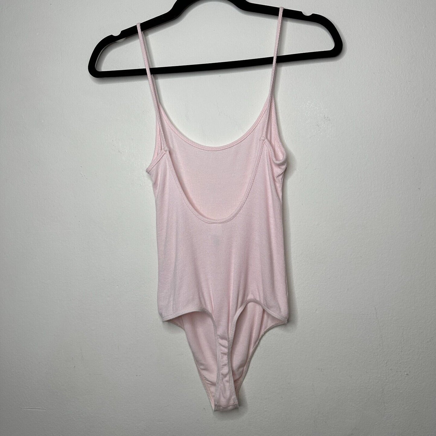 American Apparel Pink Rib Knit Spaghetti Strap Scoop Neck U-Back Bodysuit Medium