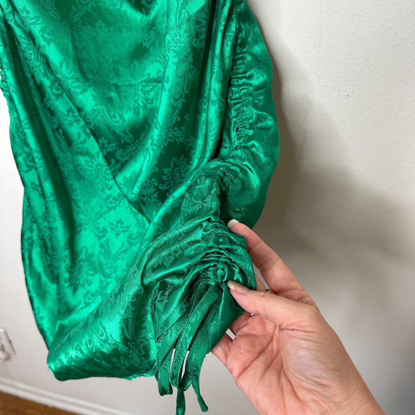 Missguided Emerald Green Satin Ruched Side Spaghetti Strap Mini Slip Dress 6