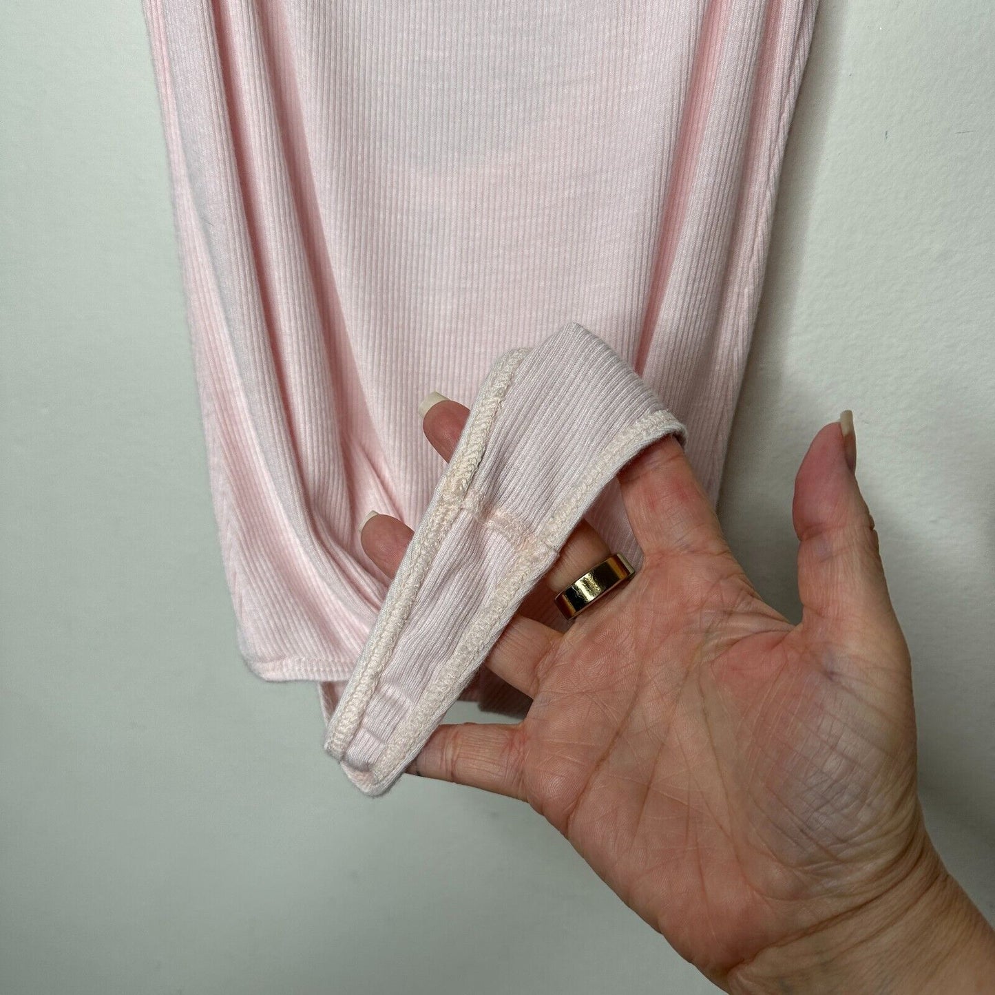 American Apparel Pink Rib Knit Spaghetti Strap Scoop Neck U-Back Bodysuit Medium