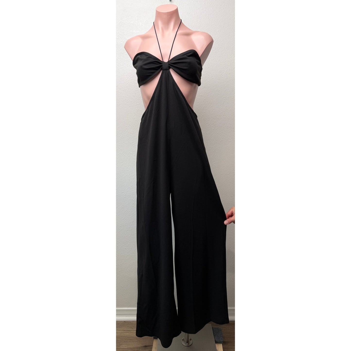 NWT Commense Hot Black Bandeau Top Open Sides Wide Leg Jumpsuit One-Piece XL