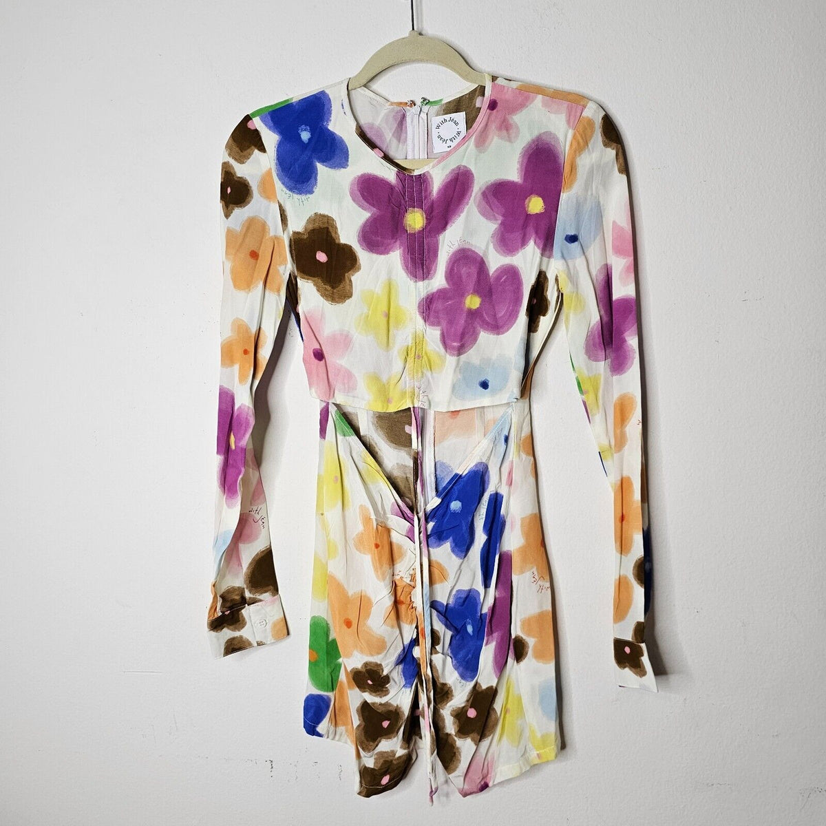 NWOT With Jean Hermana Viola Tricolor Long Sleeve Open Front Mini Dress XS
