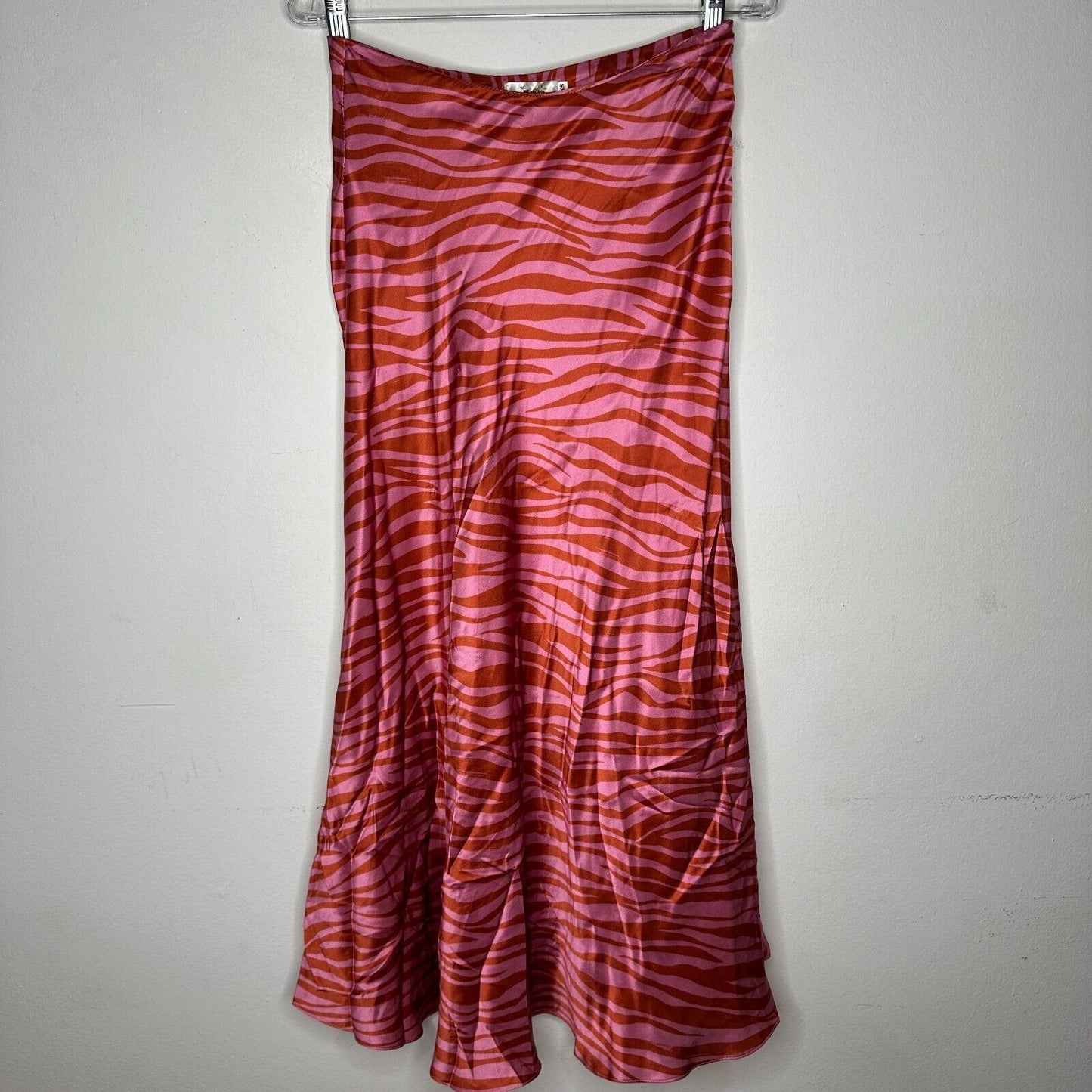 Monika Rust Orange Pink Patti Animal Print Maxi Skirt 100% Pure Silk XS