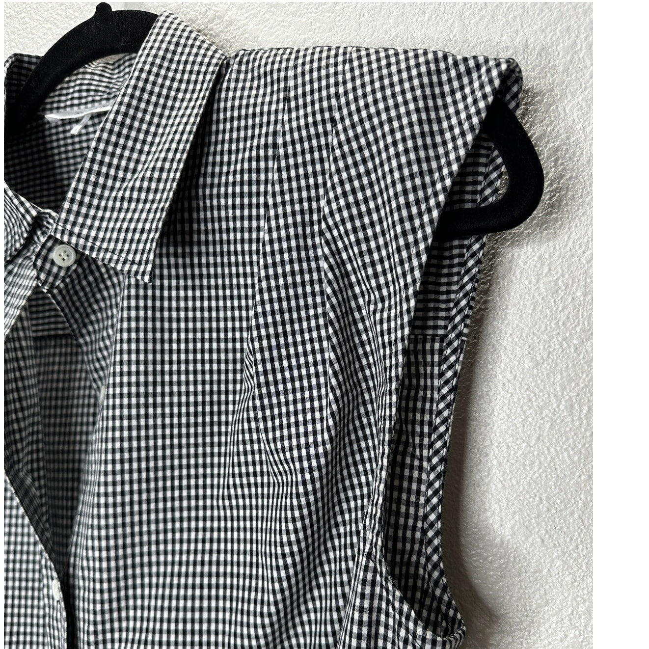 Frame Black & White Gingham Sleeveless Shoulder Pad Button Collared Shirtdress S