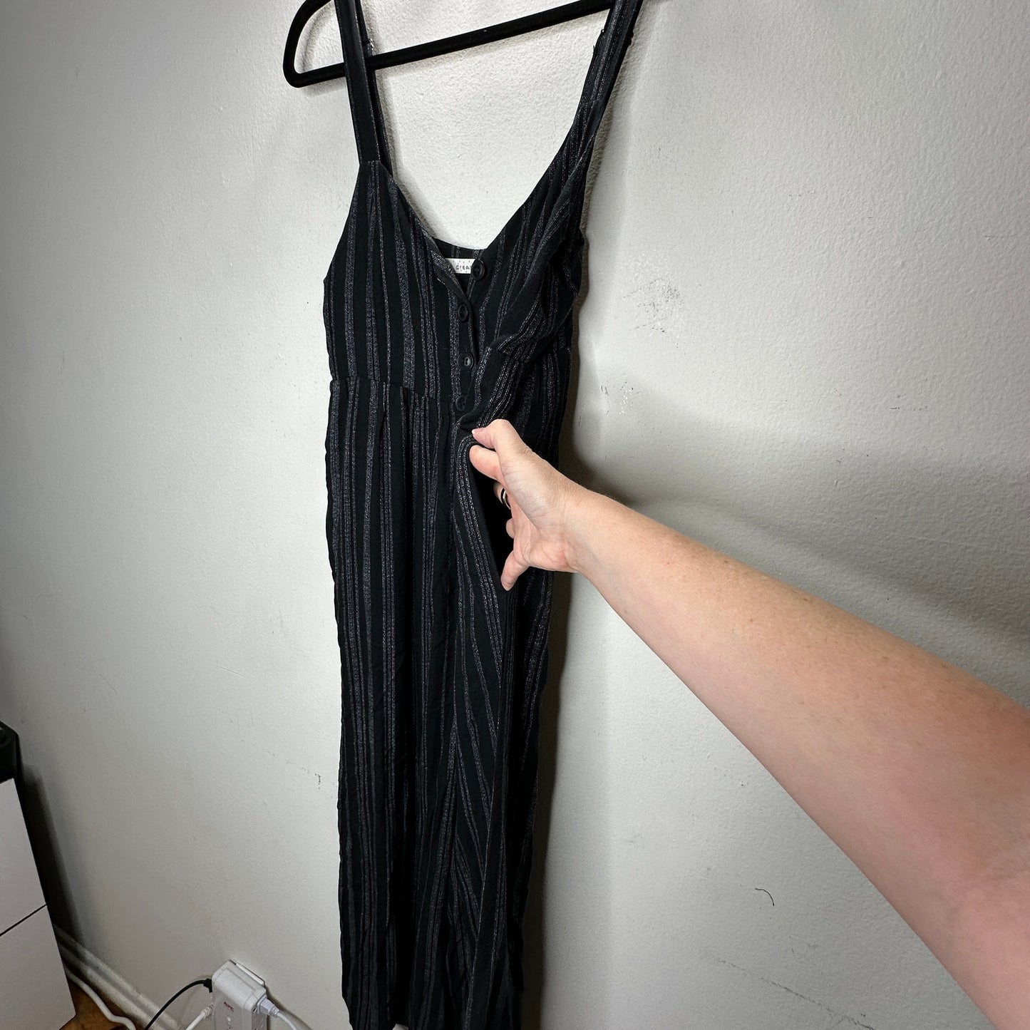 Dreamers Black & White Pinstripe Wide Leg Crop Romper Jumpsuit S