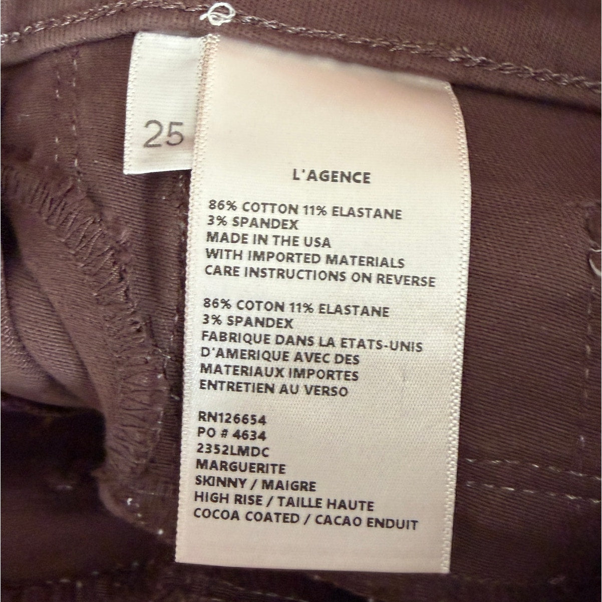 L'Agence Marguerite High Rise Coated Skinny Jeans in Chocolate Size 25