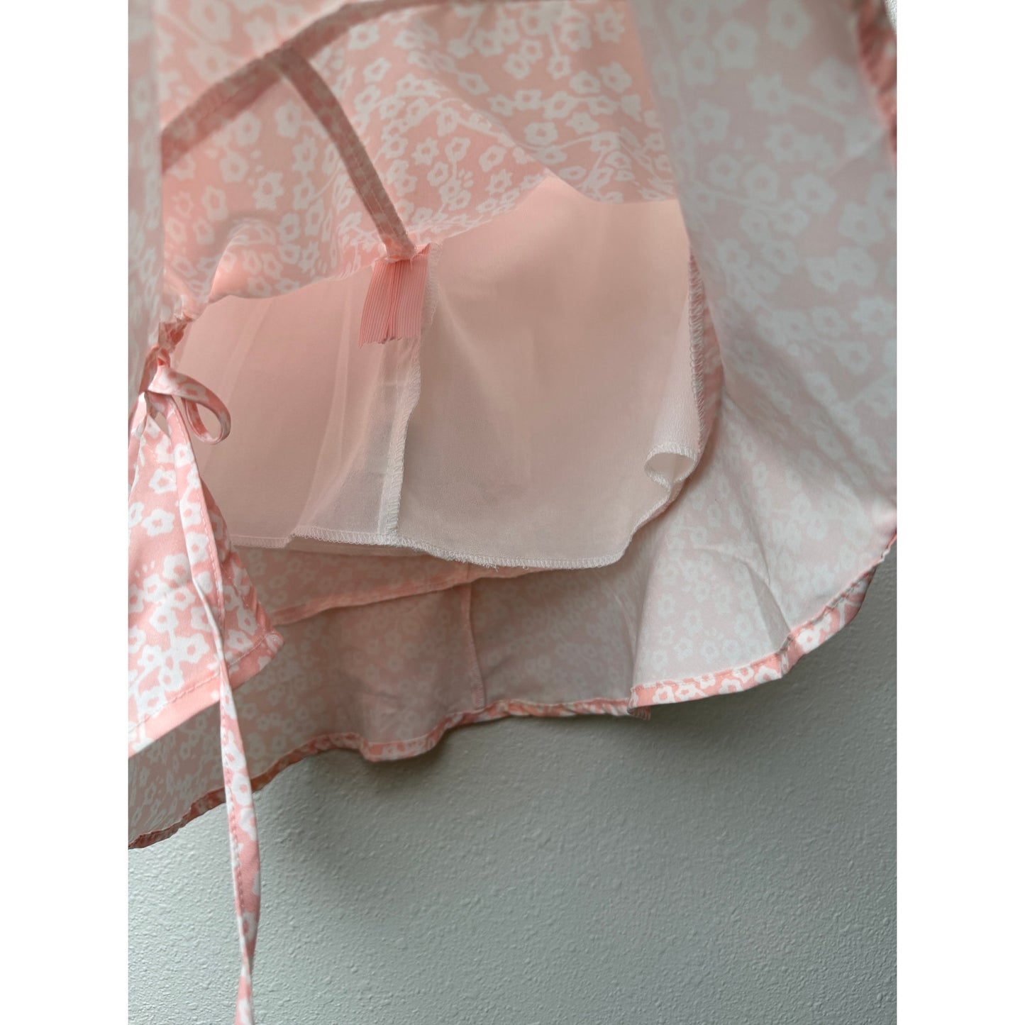 Pink Floral Ruched Ruffle Mini Skirt Womens S