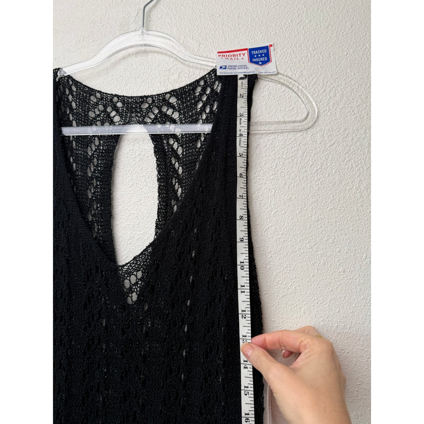 NWT Ten Design Black Womens S/M Crochet Maxi Dress