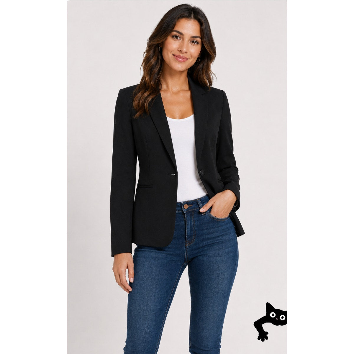Mossimo Jet Black One Button Welt Pockets Casual Blazer Jacket Size XS