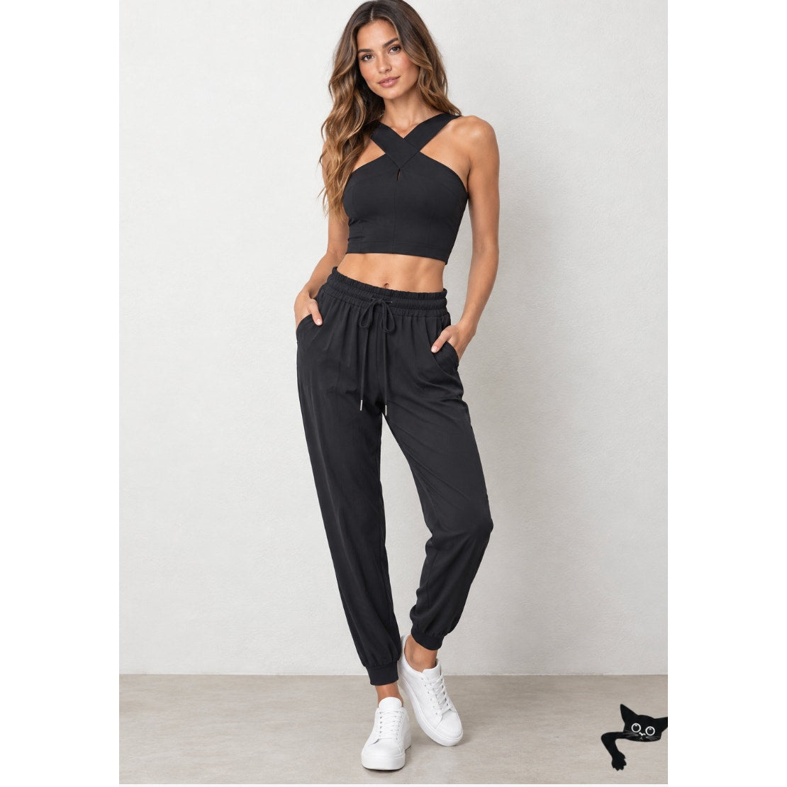 Lululemon Black Stretch High Rise Jogger Drawstring Waist Banded Hem 6