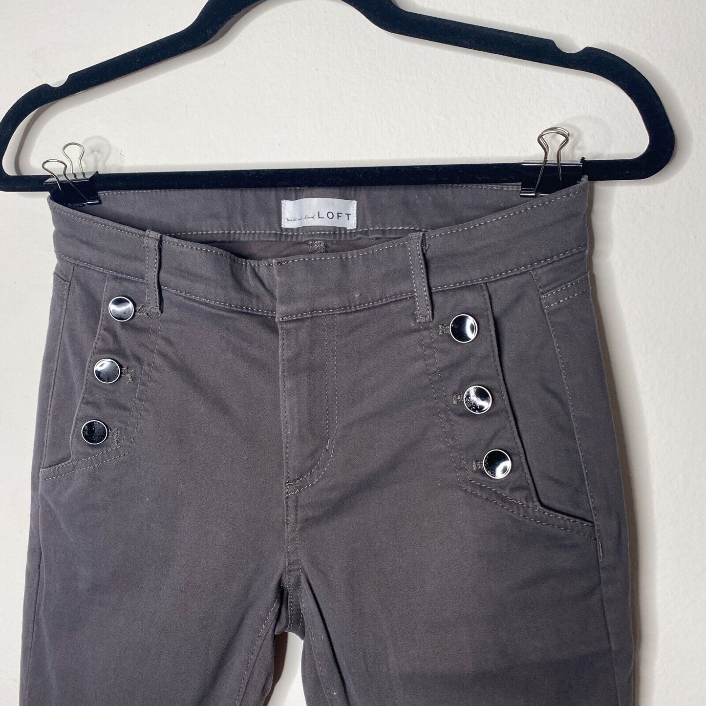 Loft Dark Gray Black Button Front Skinny Trouser Pant Zip Hook & Eye 0 / 25