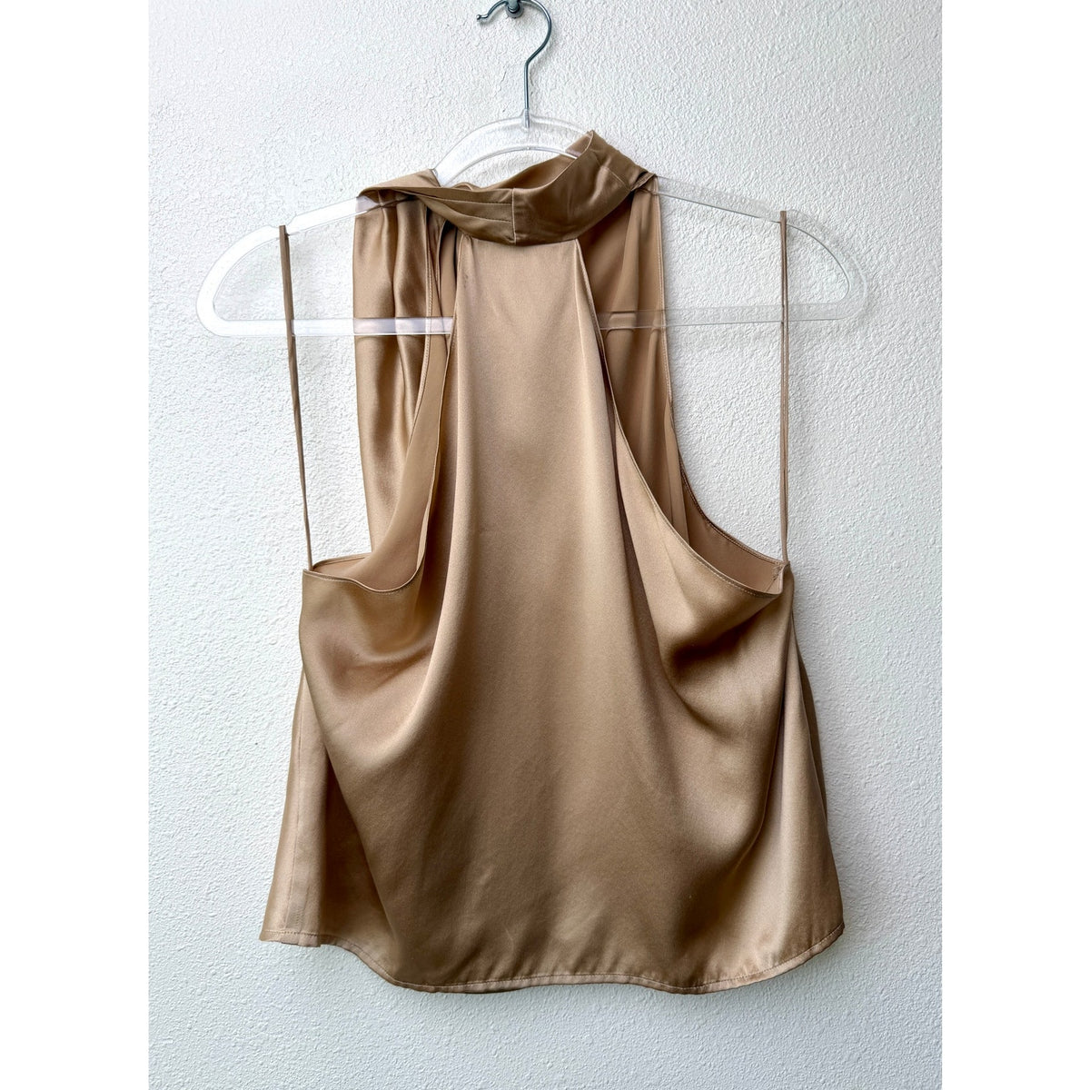 The Sei Champagne Silk High Neck Drape Blouse Women's US 2