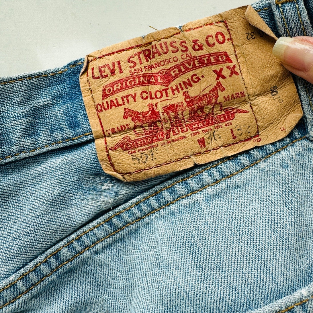 Levis 501 Light Blue Wash Button Fly Cutoff Refurbished Jean Shorts 36