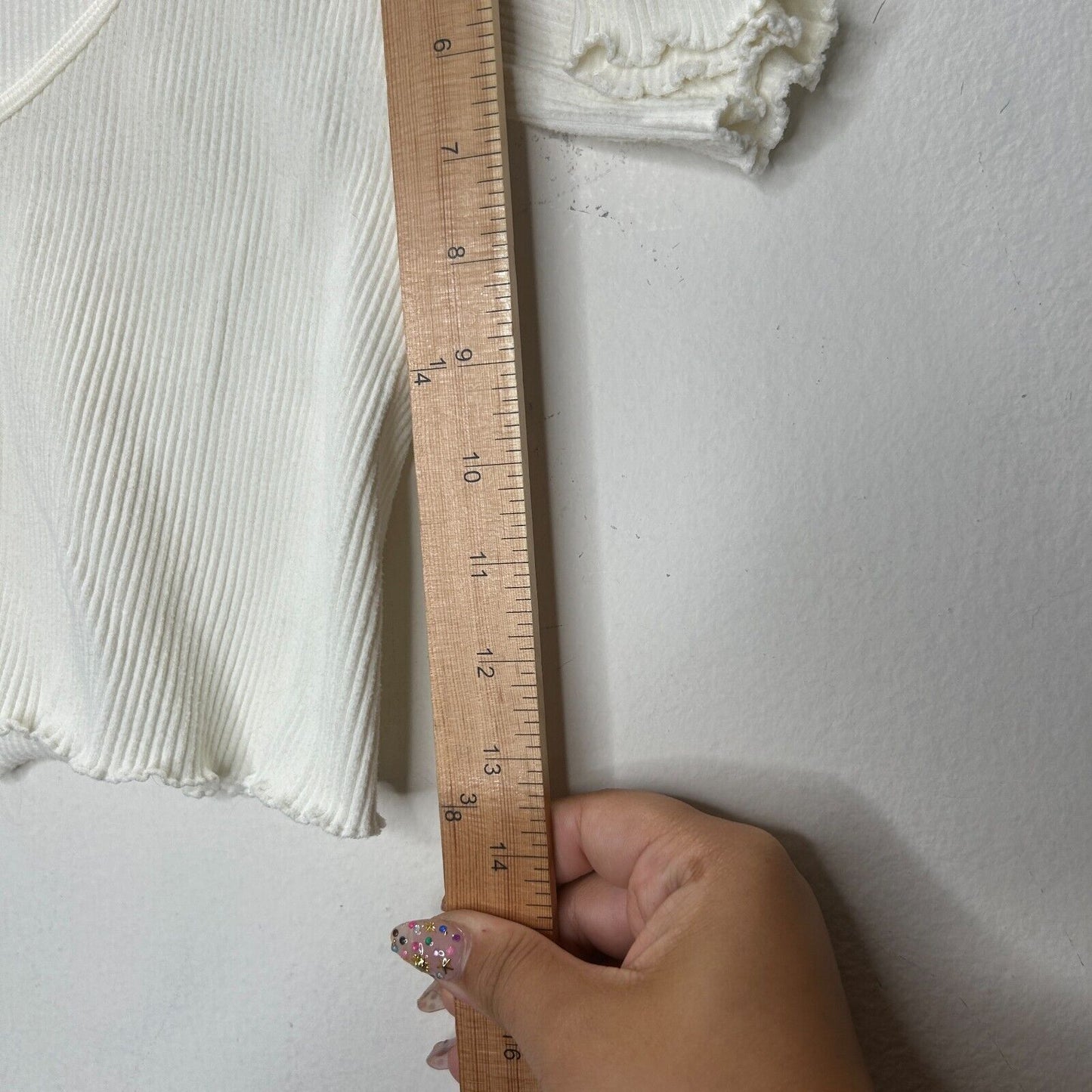 Zara Cream Ribbed Scoop Neck Top Short Sleeve Lettuce Hem Sleeves & Bottom XS