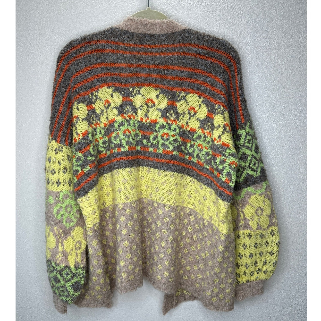 Fate Yellow Tan Gray Multi Floral & Stripe Print Open Front Cardigan XS