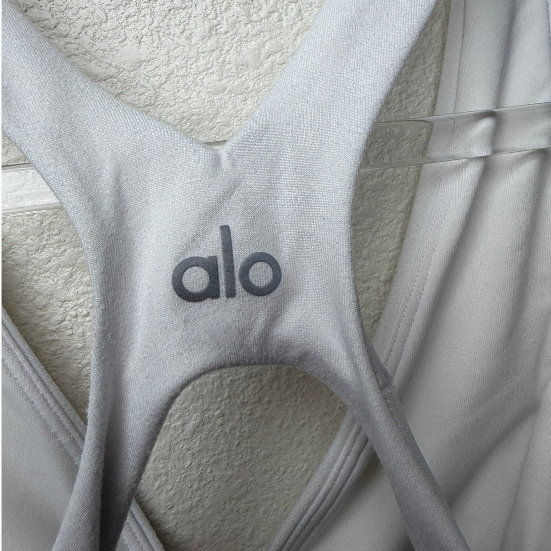Alo Yoga White Deep V Racerback Sports Bra Alosoft XS