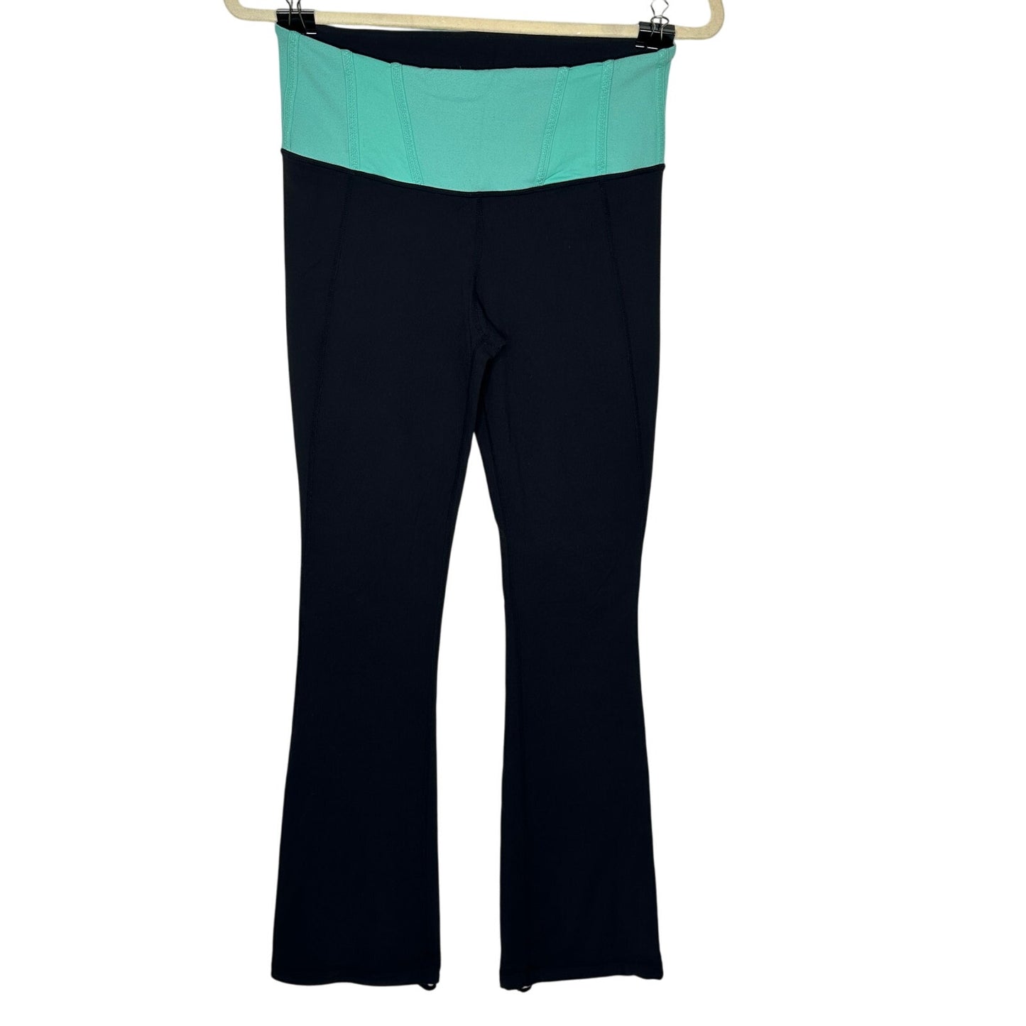 Lululemon Aqua Wide Waist Band Black Flare Yoga Pant Leggings 6