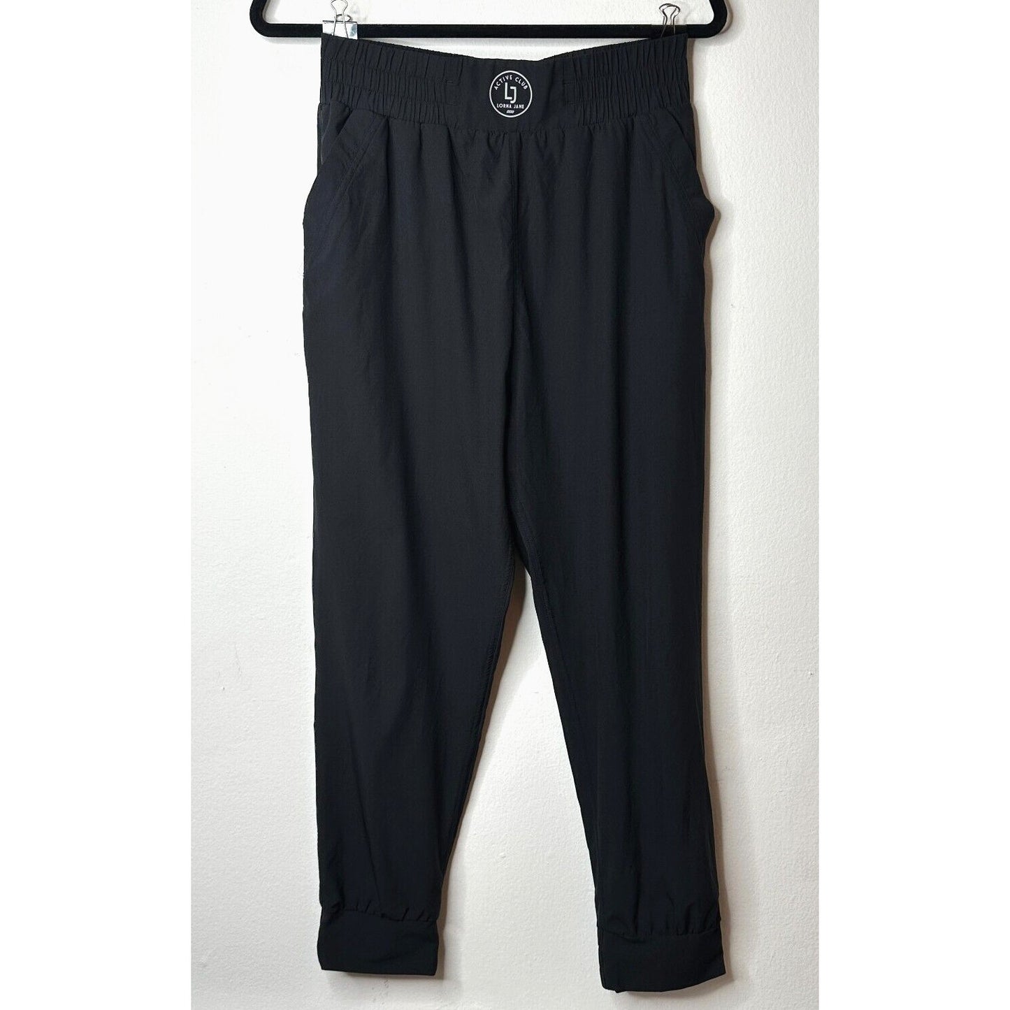 Uniquely Lorna Jane Jet Black Active Club Elastic Jogger Pants Side Pockets S