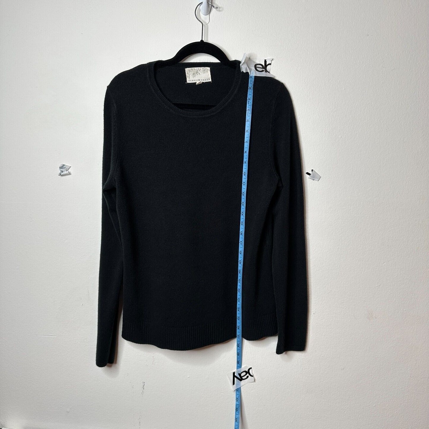Debbie Morgan Solid Black Round Neck Long Sleeve Banded Waist Sweater L