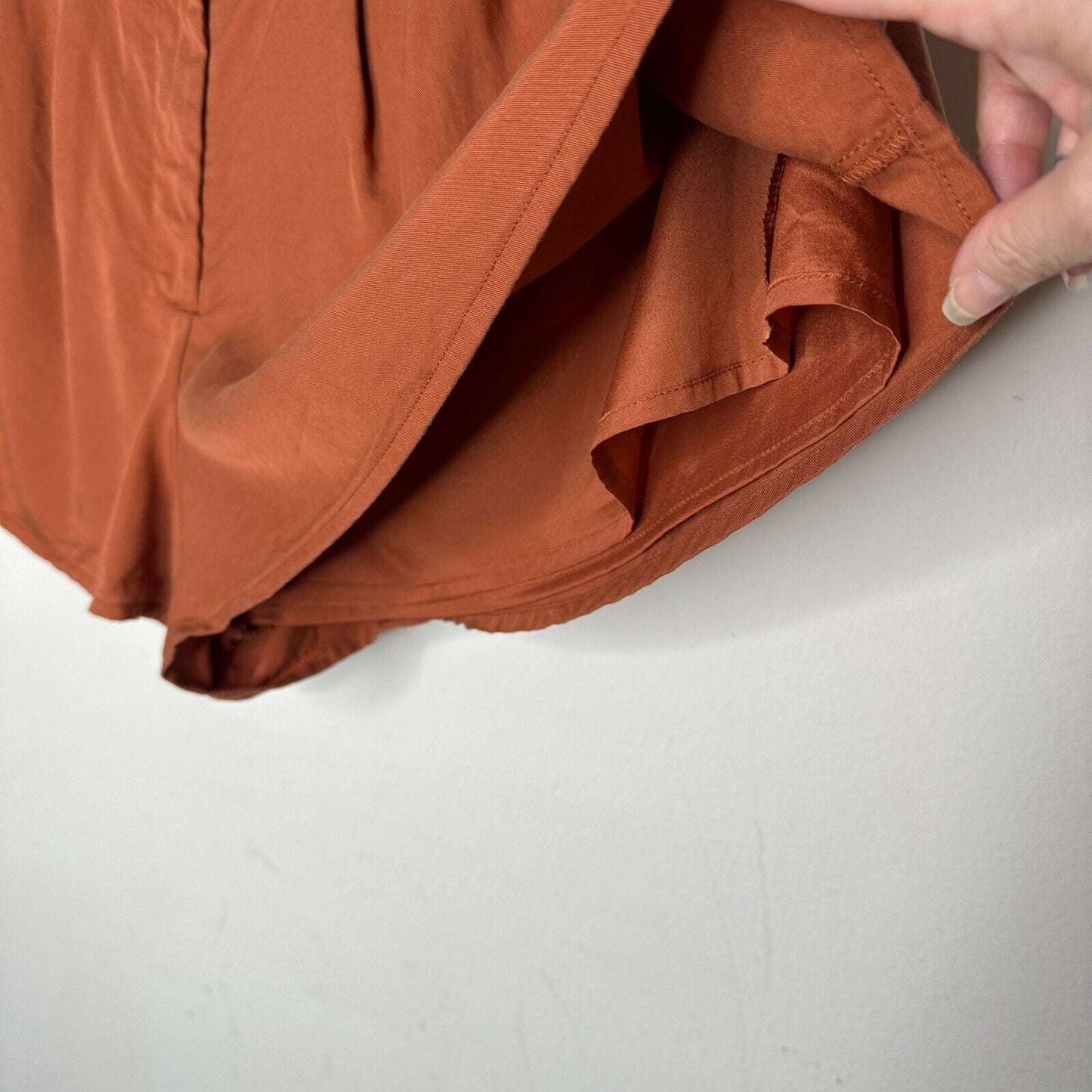 Revolve Lovers + Friends Rust Paperbag Tati High-Waist Pleated Button Shorts L
