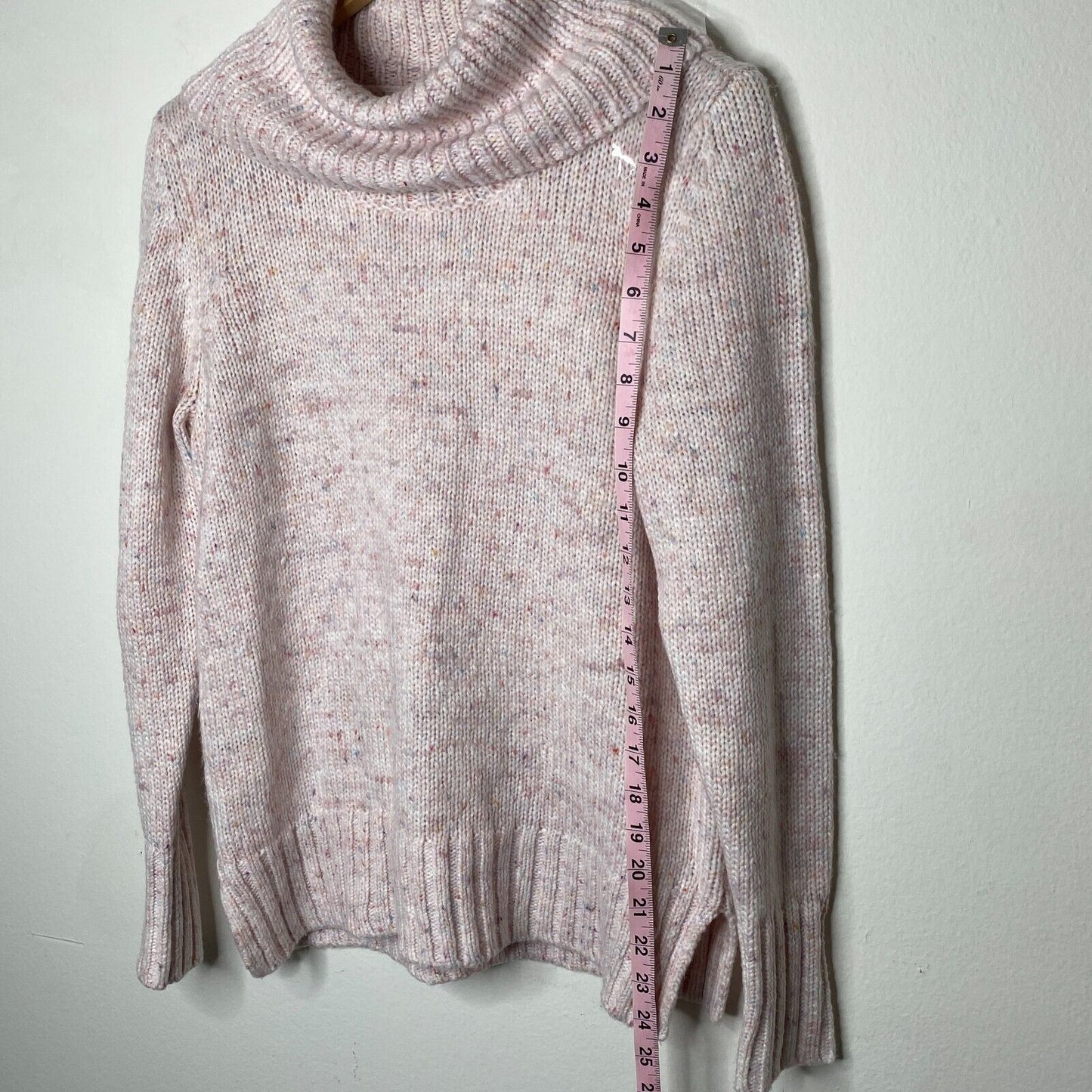 Loft Pink Multi-Color Pastel Shimmery Long Sleeve Boxy Cowl Neck Sweater Medium