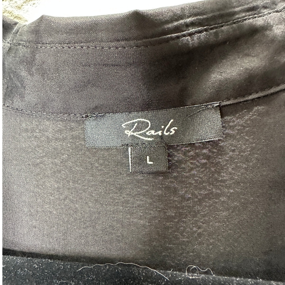 Rails Mona in Black Crepe Lace Long Sleeve Button Collared Shirt L