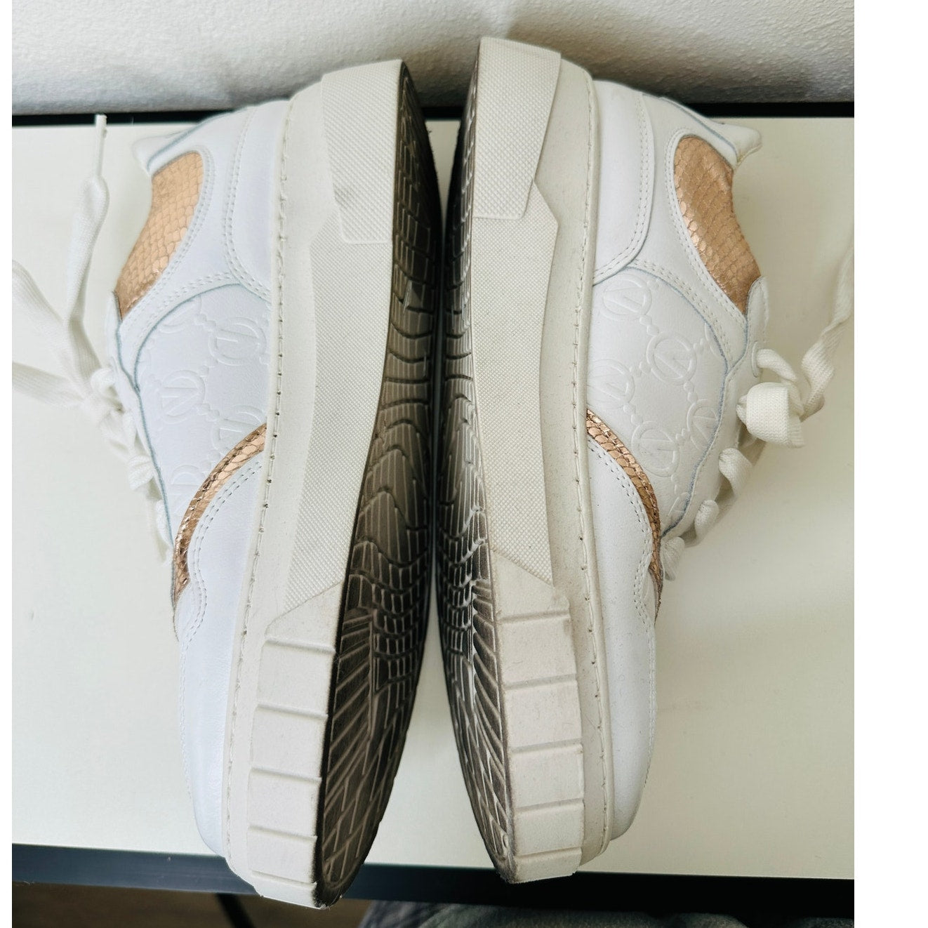 Valentino Minerva Monogram White & Rose Gold Leather Lace Sneaker 9