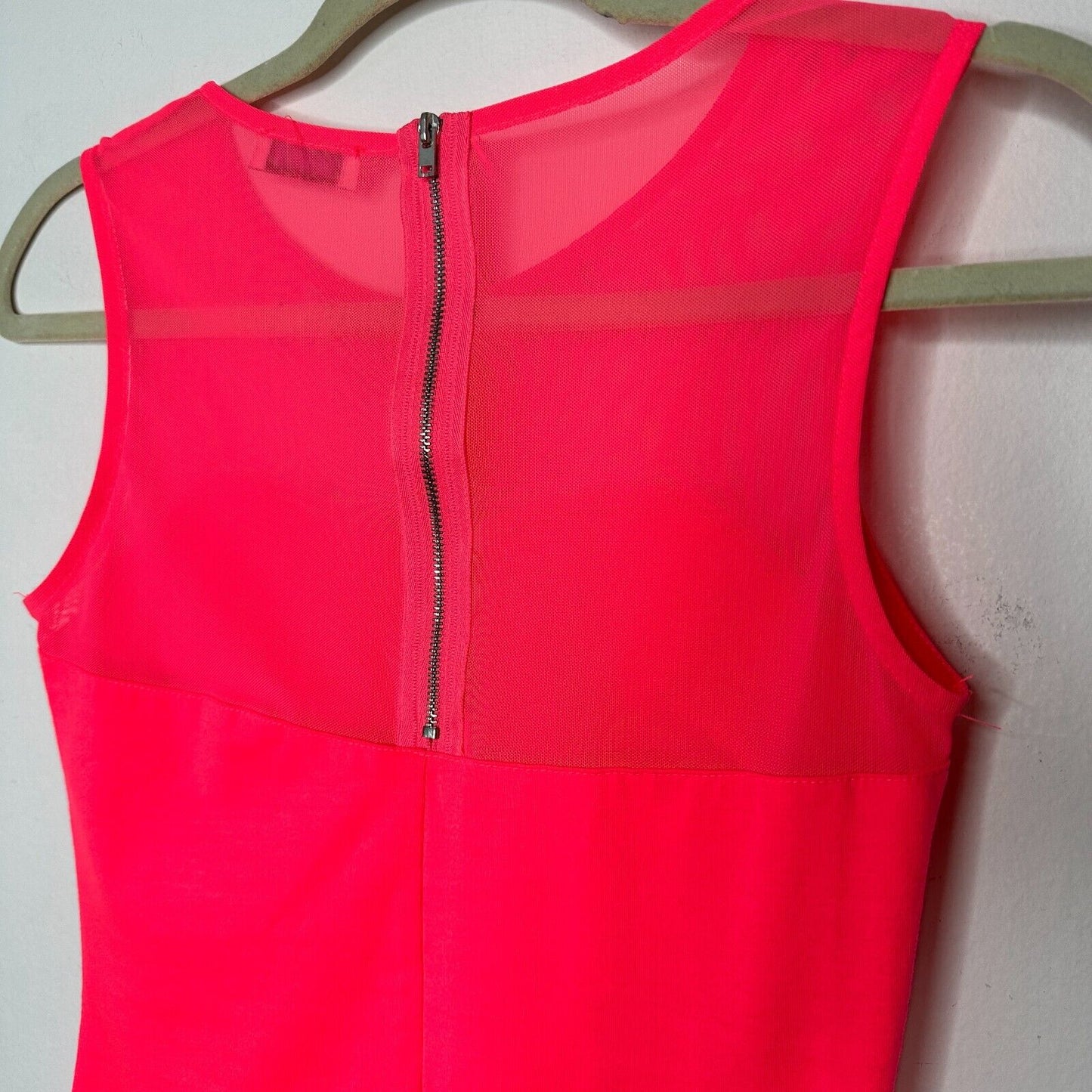 Pull & Bear Florescent Pink Sleeveless Cotton and Sheer Mesh Top Back Zip XS