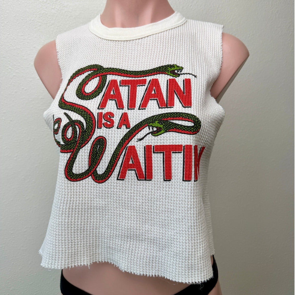 Indera Satan Is A Waitin Snake Graphic Thermal Crop Tank Top Large