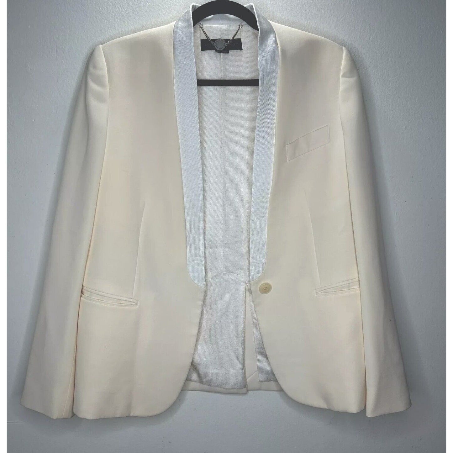 Stella McCartney Cream with White Lapel 1-Button Breast Pocket Blazer 42 / 12