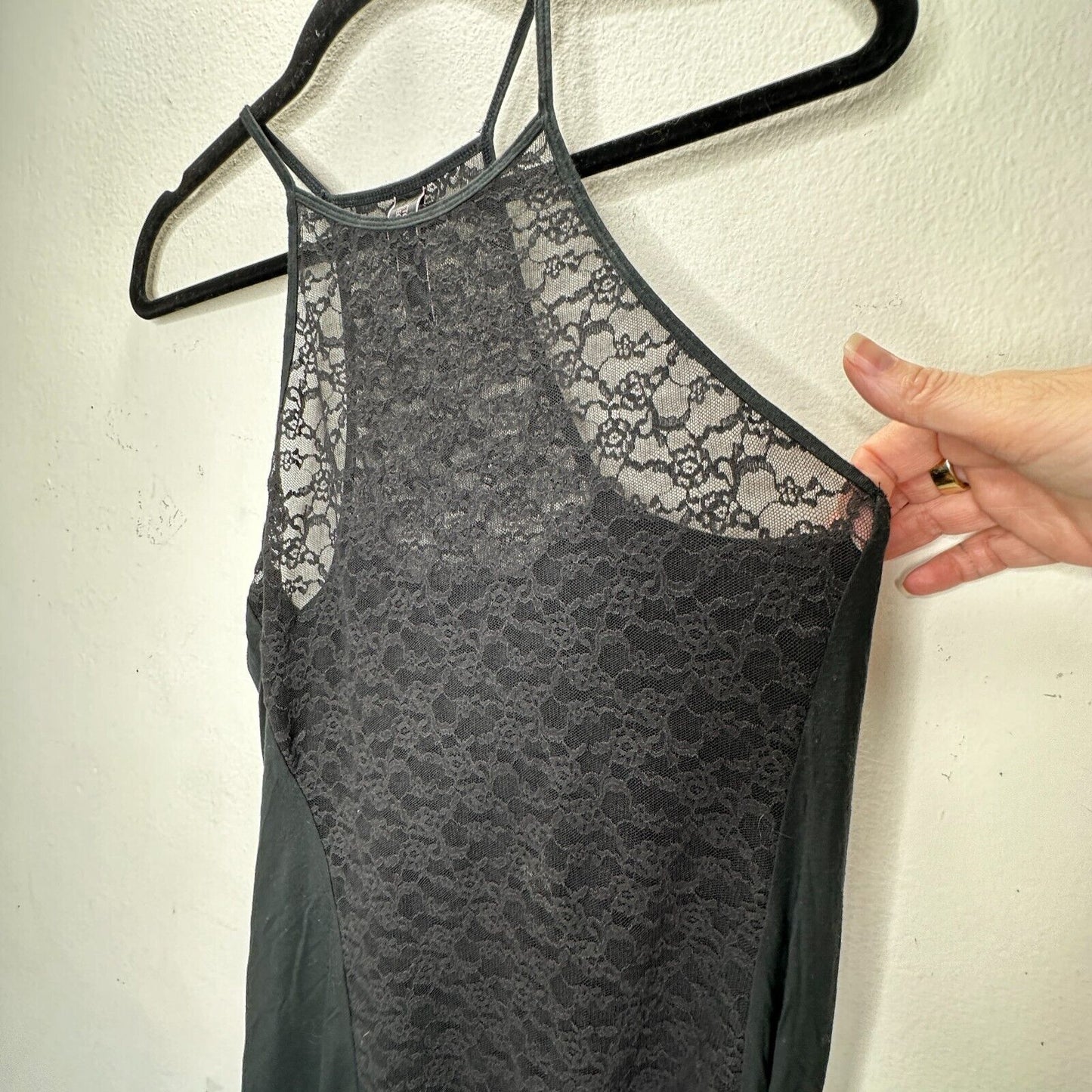 Victoria Secret Black High Neck Tank Spaghetti Strap Sleeveless Lace Nighty S