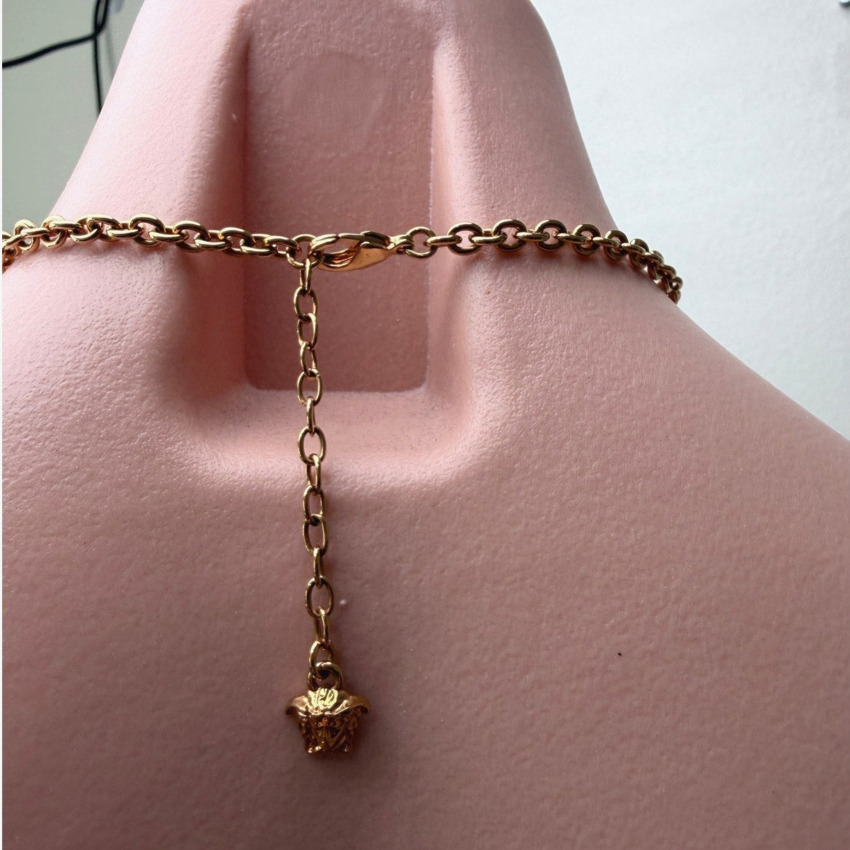 Versace Medusa Pink Resin Gold Tone Pendant Necklace