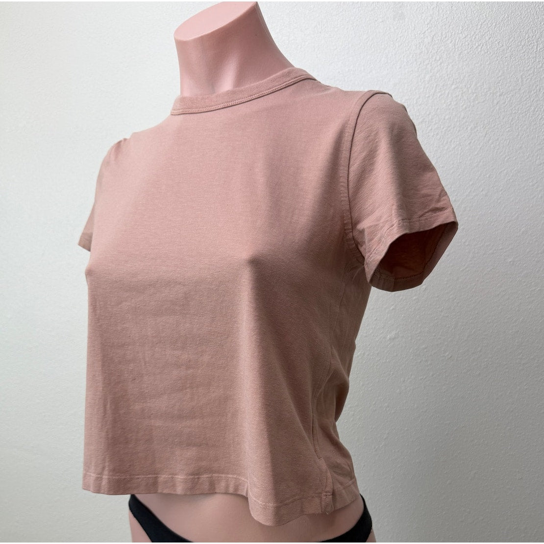 Lululemon Tan Cropped Tee Women 2 Cotton Blend