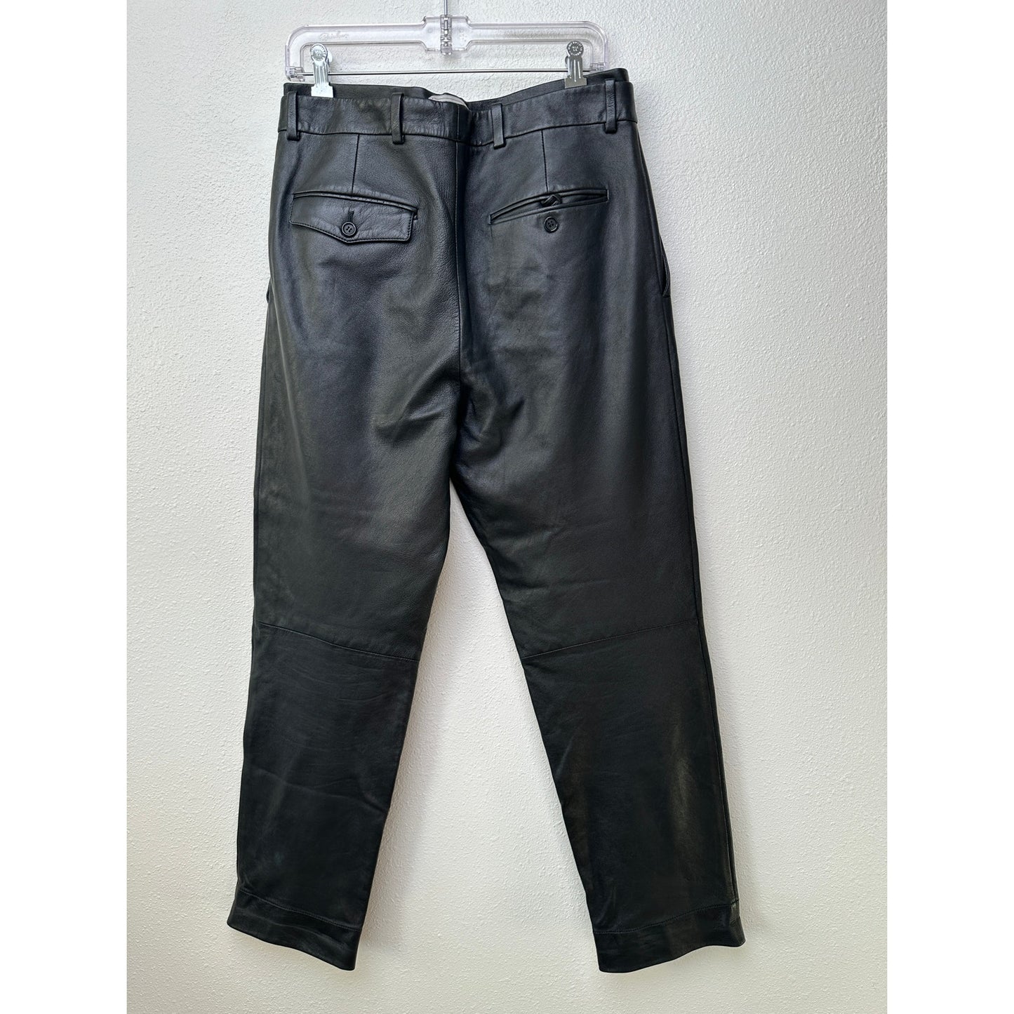 Alexander McQueen Black Leather Pleated Pants Men's US 32