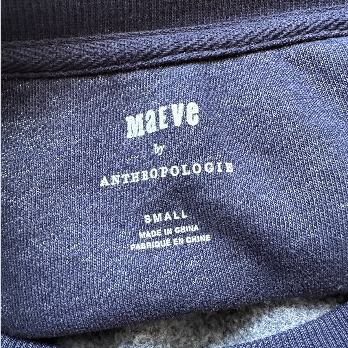 Maeve Navy Blue Visage Graphic Long Sleeve Sweatshirt S
