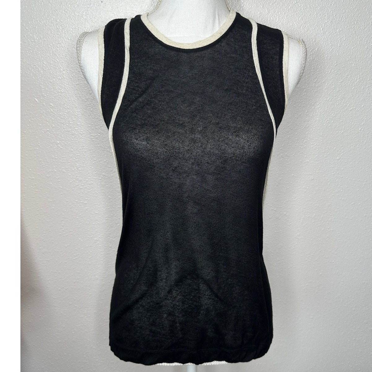 Rag & Bone Black & Cream Round Neck Sleeveless Sheer Tank Top S