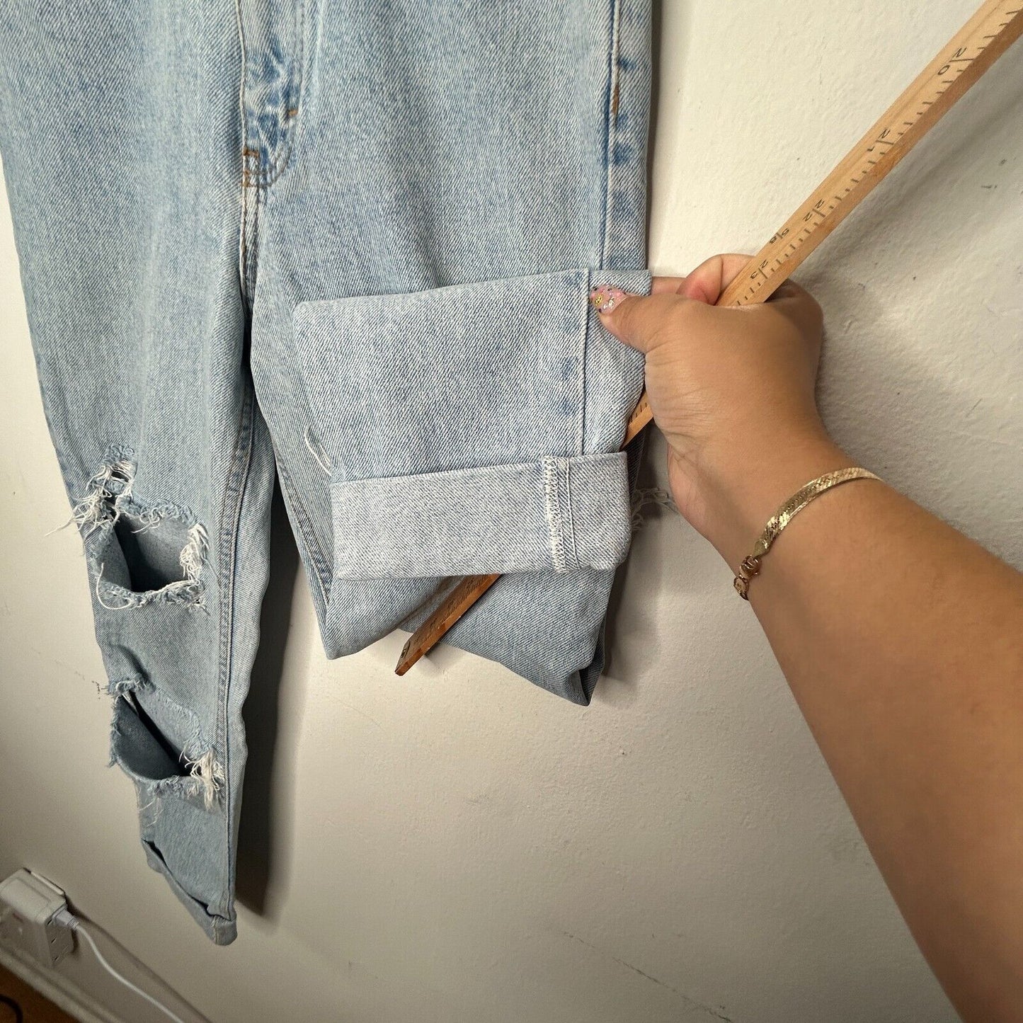 Calvin Klein Light Wash Distressed Cuffed High-Rise Jeans 4