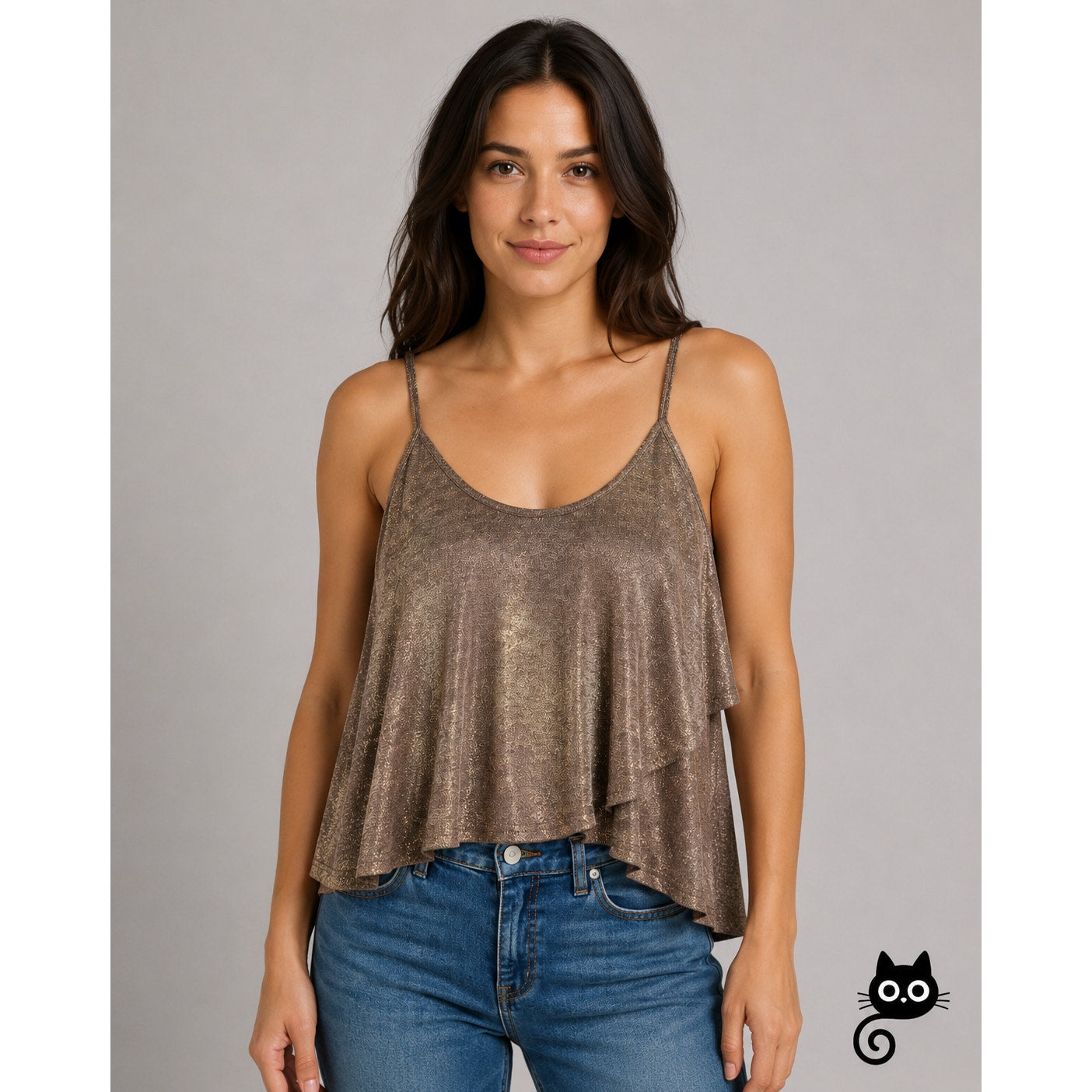 Kimchi Blue Gold Bronze Metallic Round Neck Flowy Tank Top S