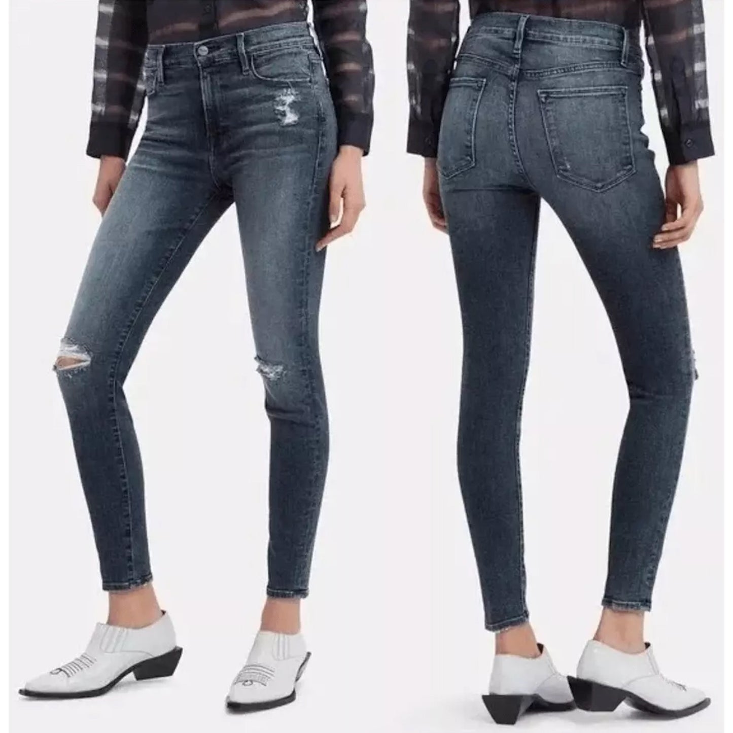 Frame Magellan Medium Wash Distressed Le High Skinny Denim Jeans 29